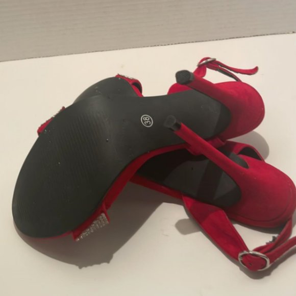 Luxe Red Suede High Heels with Dazzling Rhinestone Accents - Picture 8 of 8